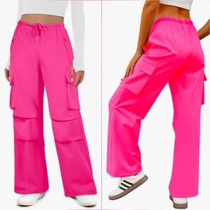 ☔️🔸️NWT Neon Pink Baggy Wide Leg Cargo Pants Small